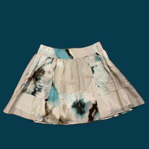 Armani Exchange Silk Mini Skirt 0P Abstract Watercolor Print A-Line Flowy Lined